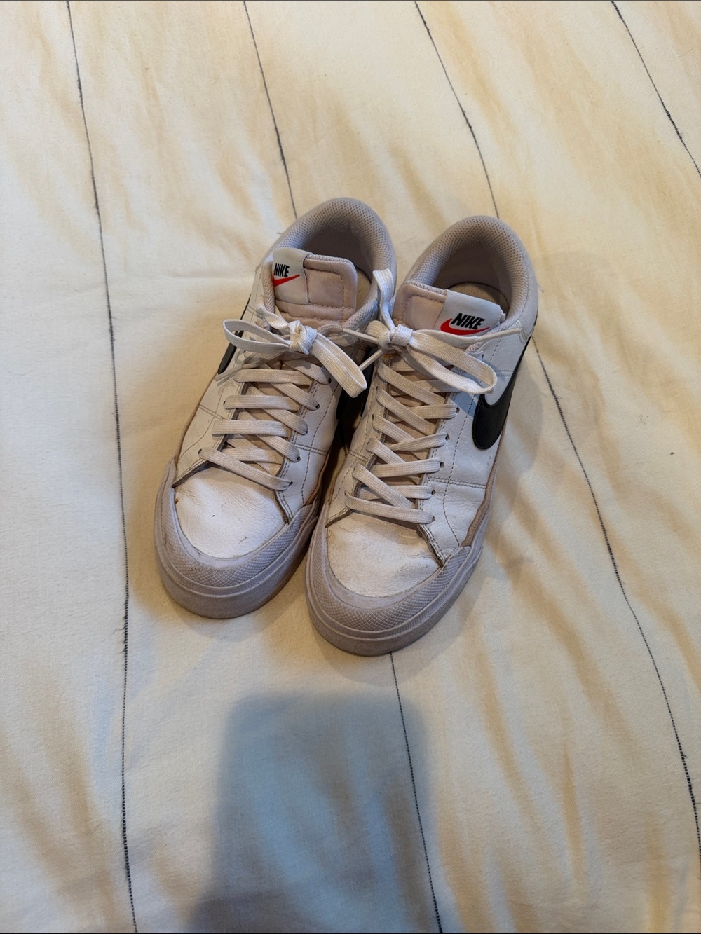 Nike White Low-Top Sneakers with Black Swoosh